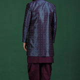 Deep Purple Solid Jacquard Sherwani Set