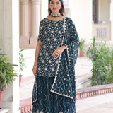 Dark Slate Gray Faux Georgette Sharara Set