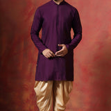 Solid Deep Purple Jacquard Indo-Western Kurta Set