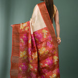 Cream Tussar Silk Saree With Vibrant Floral Prints