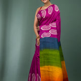 Jazzberry Jam Pure Silk Saree With Block Print