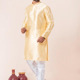 Golden Yellow Dupion Silk Solid Kurta