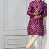 Purple Floral Printed Dupion Silk Kurta
