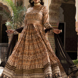 Cream Dola Silk Printed Anarkali Set