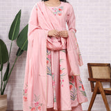 Light Pink Hand Painted Modal Silk Kurta Set