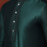 Dark Green Solid Dupion Kurta Set