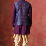 Solid Deep Purple Jacquard Indo-Western Kurta Set