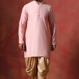 Soft Pink Cotton Blend Kurta Set With Nehru Jacket