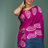 Jazzberry Jam Pure Silk Saree With Block Print