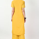 Solid Mustard Yellow Georgette Floral Embroidered Kurti Set