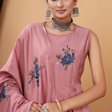 Pink Hand Painted Modal Silk Kurta Set