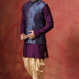 Solid Deep Purple Jacquard Indo-Western Kurta Set