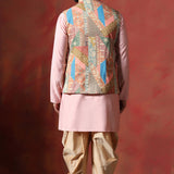 Soft Pink Cotton Blend Kurta Set With Nehru Jacket
