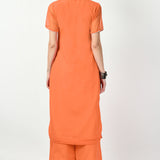 Pumpkin Orange Georgette Floral Embroidered Kurti Set