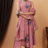 Pink Hand Painted Modal Silk Kurta Set