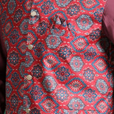 Red Cotton Blend Kurta Set With Floral Printed Nehru Jacket