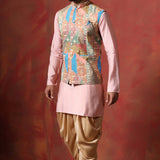 Soft Pink Cotton Blend Kurta Set With Nehru Jacket