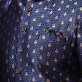 Dark Blue Cotton Blend Printed Sherwani Set