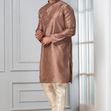 Brown Dupion Silk Solid Kurta