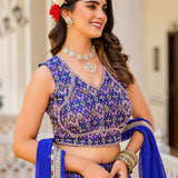 Royal Blue Georgette Printed Lehenga Set