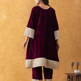 Wine Solid Velvet Kurta Set