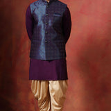 Solid Deep Purple Jacquard Indo-Western Kurta Set