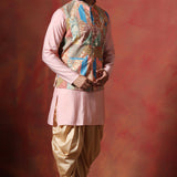 Soft Pink Cotton Blend Kurta Set With Nehru Jacket
