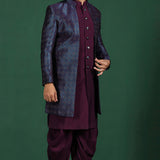 Deep Purple Solid Jacquard Sherwani Set