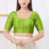 Parrot Green Solid Dupion Silk Blouse
