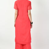 Rose Red Georgette Floral Embroidered Kurti Set