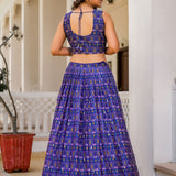Royal Blue Georgette Printed Lehenga Set