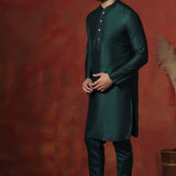 Dark Green Solid Dupion Kurta Set
