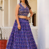 Royal Blue Georgette Printed Lehenga Set