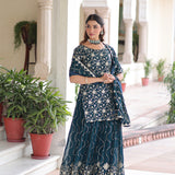 Dark Slate Gray Faux Georgette Sharara Set