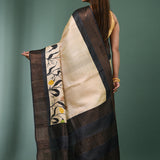 Cream Tussar Silk Saree With Floral Prints