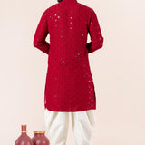 Red Cotton Silk Embroidered Dhoti Set