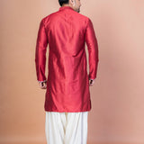 Cherry Red Cotton Blend Embroidered Kurta Set