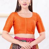 Bright Orange Solid Dupion Silk Blouse