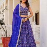 Royal Blue Georgette Printed Lehenga Set