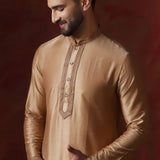 Hard Beige Dupion Solid Kurta Set