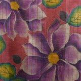 Faded Red Tussar Silk Saree With Hand Painted