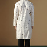 White Silk Blend Embroidered Kurta Set