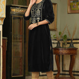 Black Velvet Embroidered Kurti Set