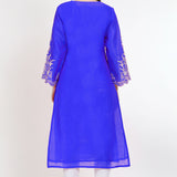 Neon Blue Raw Silk Floral Embroidered Kurti Set