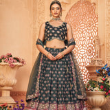 Greyish Black Chinon Printed Lehenga Set
