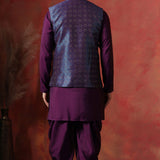 Solid Deep Purple Jacquard Indo-Western Kurta Set