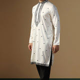 White Silk Blend Embroidered Kurta Set