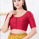 Pinkish Maroon Solid Dupion Silk Blouse