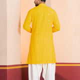 Bright Yellow Cotton Silk Embroidered Patiala Set