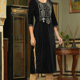 Black Velvet Embroidered Kurti Set